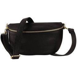 MIRROSI Bauchtasche Damen, Echtleder, Leder, Made in Italy, Umhängetasche, Brusttasche, (Schultertasche für jeden Anlass (1 Tasche & 1 Gurt), 3 Größen auswählbar), Crossbody Bag, Damen Taschen verstellbaren Schulterriemen schwarz Mittelgroße Tasche (25x16x7cm)