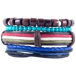 ELANOX Armband Lederarmband Surferarmband mit Holzperlen Ökoleder Herren Frauen Damen