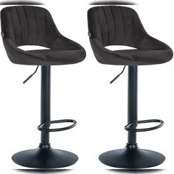 Décoshop26 - Set aus 2 verstellbaren Barhockern in schwarzem Samt mit durchbrochener Rückenlehne und schwarzem Metallgestell 10_0006143
