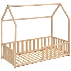 Jimmylee Hausbett , Buchefarben , Holz , Birke,Buche , Sperrholz,vollmassiv , 1-Zonen , Höhe ca. 10 cm , 75x135x145 cm , Europäischer Sicherheitsstandard , nicht verstellbar,bodentiefer Einstieg , Baby & Kindermöbel, Kinder- & Jugendzimmer, Kinderbetten, Spielbetten