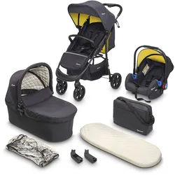 Kombi-Kinderwagen BABYGO "Style - 3in1, schwarz/senfgelb" gelb (schwarz, senfgelb) Baby Kinderwagen Kombikinderwagen inkl. Babyschale mit Adaptern u. Wickeltasche