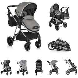 Moni Kombi-Kinderwagen Kinderwagen 2 in 1 Kali 22 kg, umbaubar, Korb, Getränkehalter, Tasche grau