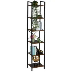 Relaxdays Bücherregal , Braun , Holzwerkstoff , 6 Fächer , Rechteckig , eckig , 40x187x32 cm , Wohnzimmer, Regale, Bücherregale