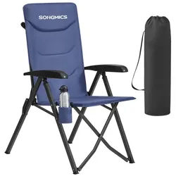 SONGMICS Campingstuhl 90°-150° verstellbare Rückenlehne (Packung), 70 x 60 x 110 cm, belastbar bis 150Kg, mit Getränkehalter/Tragetasche blau