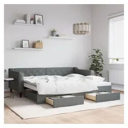 vidaXL Bett, Tagesbett Ausziehbar mit Schubladen Dunkelgrau 90x200 cm Stoff
