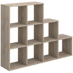 Vicco Treppenregal Sonoma 142.4 x 107.8 cm , Sonoma Eiche , Holzwerkstoff , 9 Fächer , Rechteckig , 142.4x107.8x29 cm , Wohnzimmer, Raumteiler & Paravents, Raumteiler