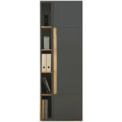 Furn.Design Aktenschrank Set 2-teilig grau, Eiche Wotan 70 x 200 cm, Schrank-Regal-Kombination mit 5 Ordnerhöhen , Grau, Eiche Wotan , Kunststoff , Nachbildung,Eiche , Uni, Holz Optik , 6 Fächer , einzeln stellbar,Rechteckig , 70x200x40 cm , FSC 100% , Büromöbel, Büroschränke, Aktenschränke
