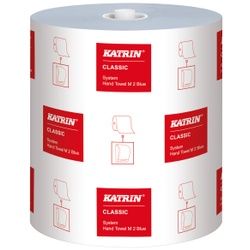 KATRIN System M 580 Papierhandtuchrolle, 2-lagig, 130 m, blau, Hygienische und extrem saugfähige Papierhandtuchrolle für mechanische Spender, 1 Karton = 6 Rollen à 580 Tücher