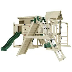 OutdoorToys Spielturm Malin, aus Holz in Dunkelgrün mit Babyschaukel & Rutsche, Kletterwand grün