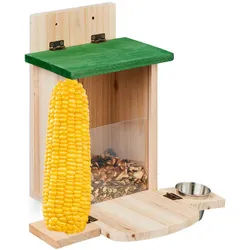 Relaxdays Eichhörnchenfutterhaus , Holz, Kunststoff, Metall , 28x27x23 cm , Dekoration, Gartendeko