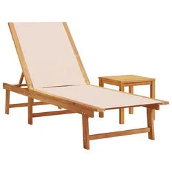 vidaXL Gartenliege Sonnenliege mit Tisch Creme Massivholz und Textilene, 1 St. weiß