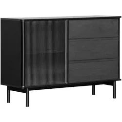 Mid.you Sideboard , Schwarz , Holz, Glas, Holzwerkstoff , Kautschukholz , massiv , 1 Fächer , 3 Schubladen , 111x79x40 cm , Bsci , Holzmöbel, Kommoden Holz, Sideboards Holz