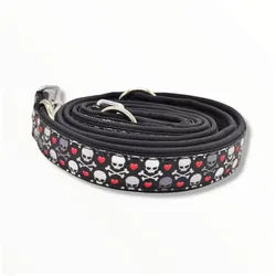 D by E Couture Führleine "Skulls & Hearts I", gepolstert, 3-fach verstellbar, 30mm breit, Handmade 300cm