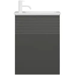 burgbad Fiumo Mineralguss-Waschtisch inklusive Waschtischunterschrank, mit Plisséefront Breite 470mm, SGGV047RF3958G0223, Farbe: Graphit Softmatt / Graphit Softmatt, Griff weiß matt G0223