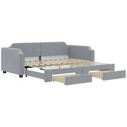 vidaXL Bettgestell, Tagesbett Ausziehbar mit Schubladen Hellgrau 90x200 cm Stoff