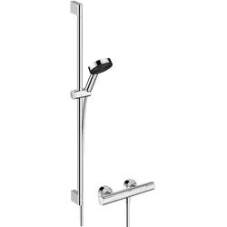 hansgrohe Pulsify Select S Brausesystem 105 3 Strahlarten Relaxation wassersparend, mit Ecostat Element und Duschstange 90 cm, Badarmaturen, chrom