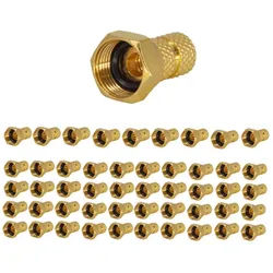 PremiumX 50x F-Stecker 4mm schraubbar 4,0 mm Aufdrehstecker Gold mit Dichtring TV-Adapter