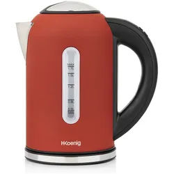 H.Koenig BOE54 Elektrischer Wasserkocher, programmierbar, Edelstahl, 1,7 l, Rot, 2200 W, Thermostat verstellbar 40 – 100 °C