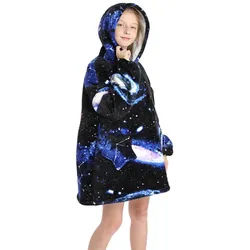 XDeer Kapuzenpullover Kinder Blanket,Hoodie Kinder Unisex Übergroße Kapuzenpullover Blanket Hoodie Sweatshirt Weich Warm TV-Decke blau
