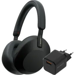 Sony WH-1000XM5 Schwarz + BlueBuilt Quick-Charge-Ladegerät mit USB-A-Port 18 W Schwarz