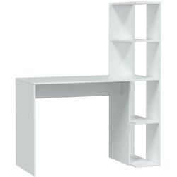 Dmora Schreibtisch Pittston, linearer Schreibtisch mit Bücherregal, platzsparender Mehrzweck-Bürotisch, 110 x 50 x 136 cm, Weiß