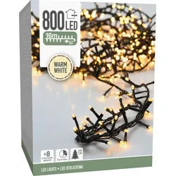 LED-Clusterlichterkette warmweiß, 800 LEDs, Grünes Kabel, Innen/Außen, 19m