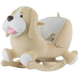 Schaukeltier , Creme, Weiß, Hellbraun , Holz, Textil , 33x58x60 cm , unisex , Fußstützen, Haltegriffe, gepolsterte Sitzfläche, Gurtsystem , Spielzeug, Kinderfahrzeuge