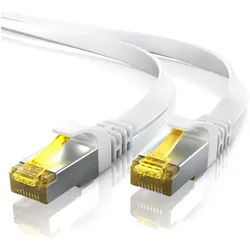 Primewire LAN-Kabel, CAT.7, RJ-45 (Ethernet) (1000 cm), CAT 7 Flachband Gigabit Netzwerkkabel 10 Gbit/s Patchkabel flach 10m weiß