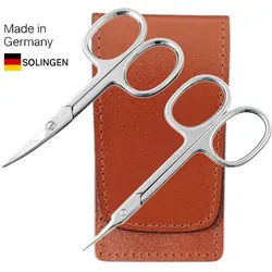 EloModa Maniküre-Kosmetik-Etui Solingen Nagelscheren Set mit Turmspitz-Schere & Echtleder Etui Made, 2 tlg., Nagelschere und Turmspitz-Schere braun