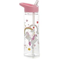 Bruchsichere wiederverwendbare 550ml Plastik-Wasserflasche mit faltbarem Strohhalm - Enchanted Rainbows Einhorn