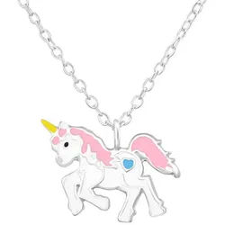 Order & Smile Schmuck Kette mit Anhänger Einhorn Kette Kinder Halskette Silber 925, gestempelt silberfarben