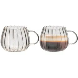 Zoha Glas Riffle Cup 400ml für Kalt- & Heißgetränke, Spülmaschinenfest, Stilvoll, 8-tlg., Borosilikatglas, hitzebeständiges Tassen Set für Kaffee, Matcha, Latte Macchiato, 8 St. weiß