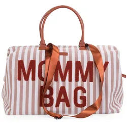 Childhome Wickeltasche , Beige, Terracotta , Textil , Streifen , 55x30x40 cm , Reach, EN 71 , Baby on Tour, Kinderwagen, Wickeltaschen & Wickelrucksäcke