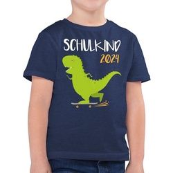 Shirtracer T-Shirt Schulkind 2024 - Dino mit Skateboard (1-tlg) Einschulung Junge Schulanfang Geschenke blau