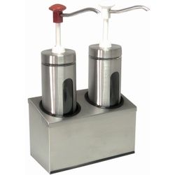 SCHNEIDER Druckknopf-Dosierspender, rund, Saucendosierer mit praktischem Druckknopf-Dosierspender, Maße: H 470 x B 290 x T 145 mm, Ø 100 mm, 2-fach, 2 l
