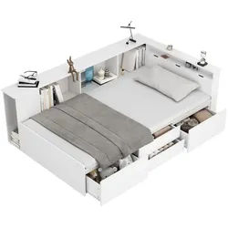 Odikalo Kinderbett Multifunktionales Kinderbett mit Bücherregal ohne Matratze,90*200weiß weiß