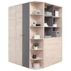 Deine Möbel 24 Eckschrank Darla D01 135/135/190 Eiche/Anthrazit , Sonoma Eiche, Anthrazit , Holzwerkstoff , 135x190x135 cm , Babymöbel & Kindermöbel, Babyzimmer, Babykleiderschränke