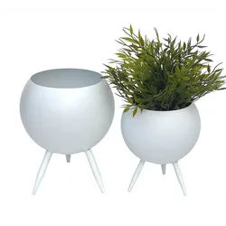 DanDiBo Blumenhocker 2er Set Metall mit Topf Weiß 96259 , 16x23x16 cm , Wohnzimmer, Wohnzimmertische, Blumenständer
