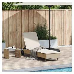 furnicato Gartenliege Sonnenliege mit Rollen 55x200x25,5 cm Beige PE-Rattan braun