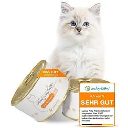 Lucky-Kitty Katzenfutter Pute, Metzgerqualität, Nassfutter für: Katzen, 95% Fleischanteil, ohne Getreide, Zucker oder Füllstoffe