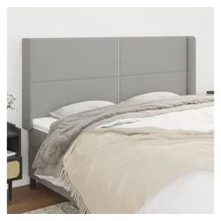 vidaXL Bett, Kopfteil mit Ohren Hellgrau 203x16x118/128 cm Stoff