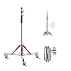 VEVOR Studiostativ mit Rollen, max. Höhe 320 cm, Lampestativ, Lichtstativ, verstellbarer Dreibeinständer aus Edelstahl, Fotografie-Stativ mit Rollen, für Studio-Softbox, Monolight, Reflektoraufnahmen