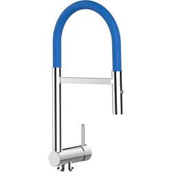 Wasserhahn Vorfenster Küchenarmatur, Umklappbar 6 CM, mit 360° schwenkbarem Auslauf, abnehmbare 2 strahl Handbrause, Verchromt / Blau