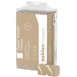 Satino PureSoft Handtuchpapier, V-Falz, 24 x 23 cm, PT3, Premium Handtuchpapier in Recycling-Qualität aus 100% recyceltem Karton, 1 Packung = 20 Bündel à 200 Blatt
