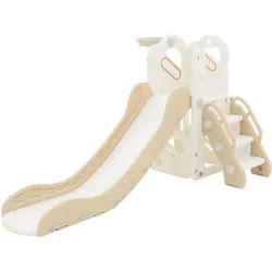 Joyz Kinderrutsche 3 in 1 Kleinkinderrutsche mit Turm und Basketballkorb Weiß-Beige , Kunststoff , 91x85.5x153 cm , Freizeit & Co, Gartenspielzeug, Kinderrutschen