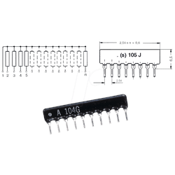 SIL 5-4 10K - Widerstandsnetzwerk, 10 kOhm, Sternschaltung, 4Wid./5Pins