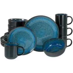 Creatable Kombiservice , Schwarz, Hellblau , Keramik , 16-teilig , 300 ml,450 ml , 31x38x38 cm , lebensmittelecht, stapelbar , Geschirr, Geschirrsets, Kombiservice