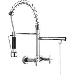 KLARWERK® Björn | Gastronomie Armatur Wandmontage Chrom | Profi Küchenarmatur Edelstahl Zwei Brausen Feder | Doppelspülbecken Wasserhahn Restaurant