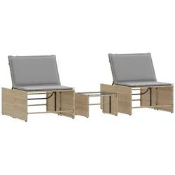 vidaXL Gartenliege Sonnenliegen 2 Stk. mit Tisch Beige Poly Rattan, 1 St. weiß