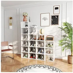 HOMCOM Schuhregal 8er Set, mit magnetischen Türen, Deckel, aus Kunststoff, Schuh-Organizer 8-tlg., für Schuhe bis Größe 45, Transparent+Weiß weiß